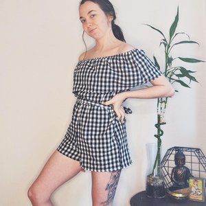 Gingham plaid romper